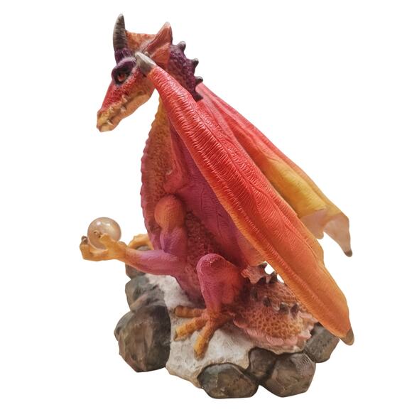 Summit Series Fantasy Pink Red Dragon Holding Crystal Orb Resin Figurine Statue - Picture 2 of 7